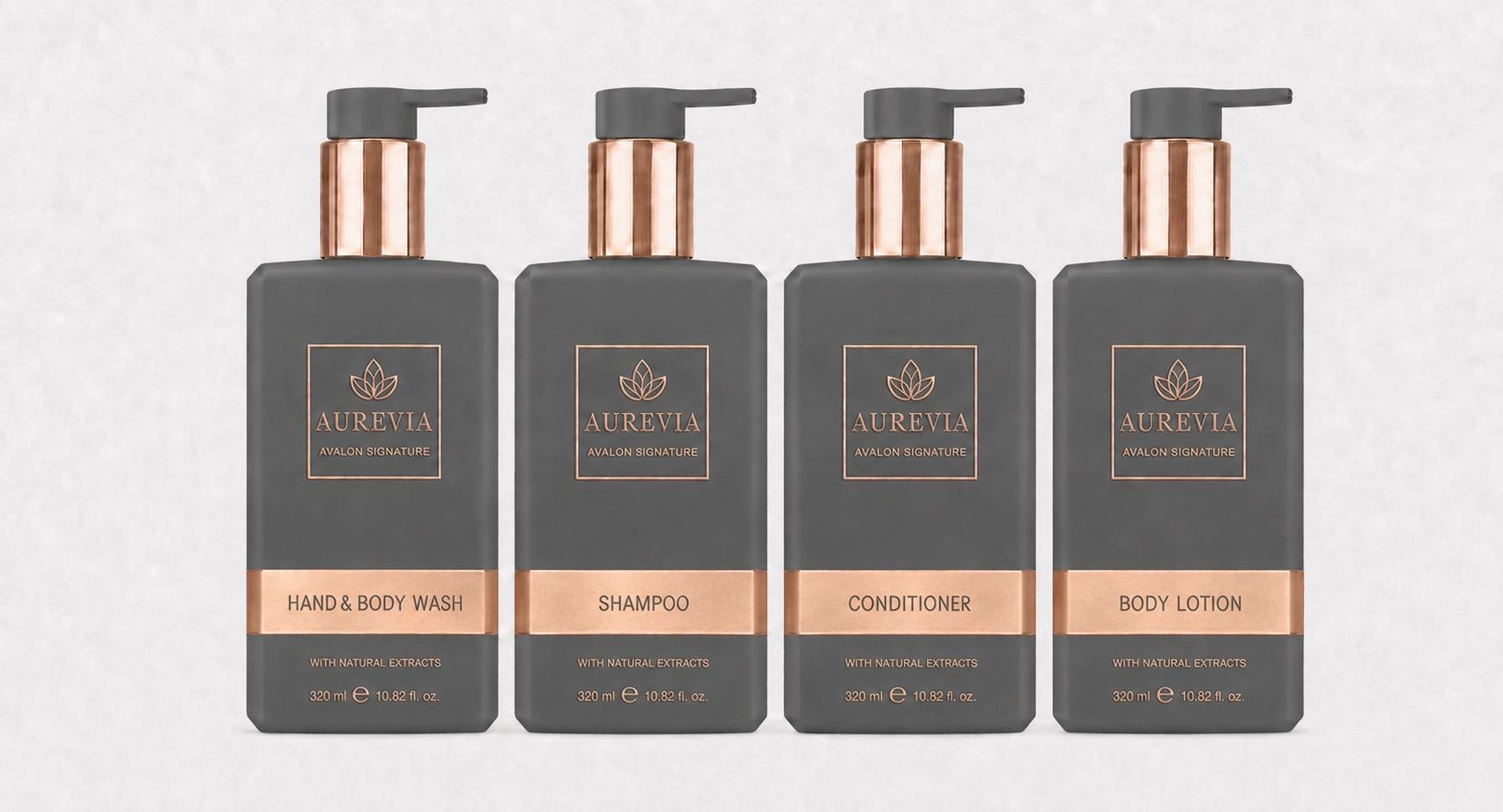 The complete AUREVIA Avalon Signature collection design, packaging and available sizes